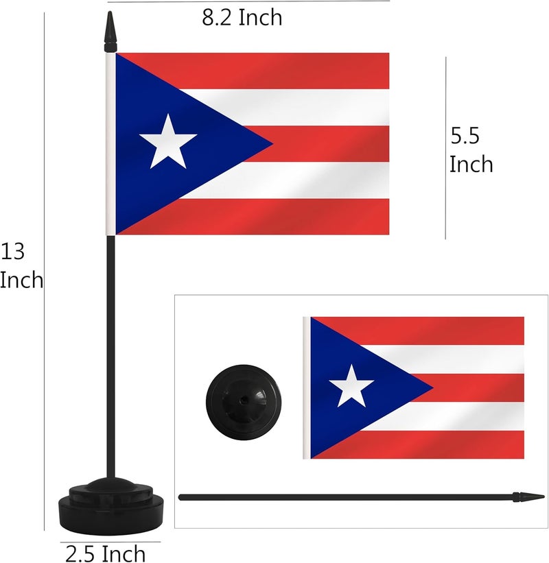 Yamiuo 2 Pack Puerto Rico Desk Flag Set, Puerto Rican Desktop Small Miniature Table Office Flag with 12" Black Pole and Black Base, Offices, Classroom, Home, Festival Decoration (Puerto Rico) - Image 2